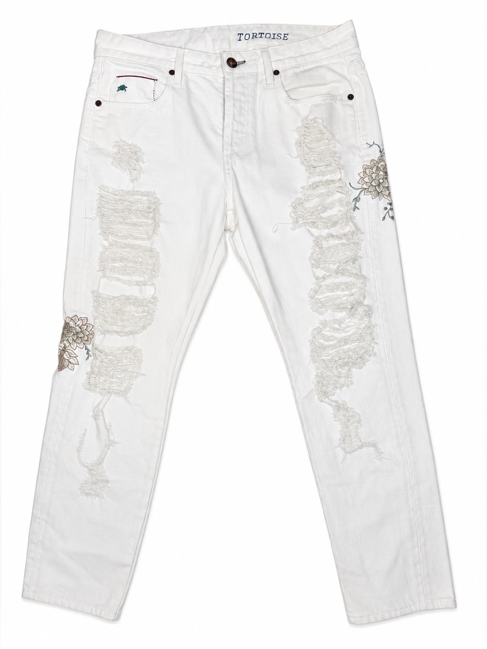 Tortoise USA Y2K Distressed Embroidered Jeans Punk Grunge Womens 27 Boho Edgy